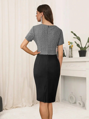Vestido Formal Oficina Coctel Negro Gris Va 410