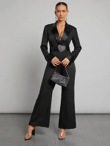 Entero Jumpsuit Cuello Con Solapa, Con Cinturón El 112