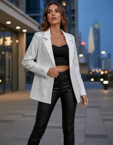 Bolero Blazer Tapado Fiesta Lentejuelas Bb 02 Blanco S