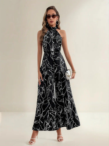 Entero Jumpsuit Mono Estampado Halter Fiesta Bolsillo El 198