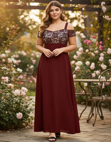 Vestido  Talla Grande Burdeo Morado Largo Pantorrilla  Vg 79