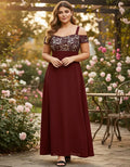 Vestido  Talla Grande Burdeo Morado Largo Pantorrilla  Vg 79