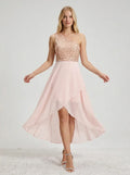 Vestido midi dorado y rosa lentejuelas strapless cóctel