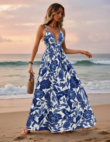 Vestido Largo Bohemio Playa Estampado Floral Verano