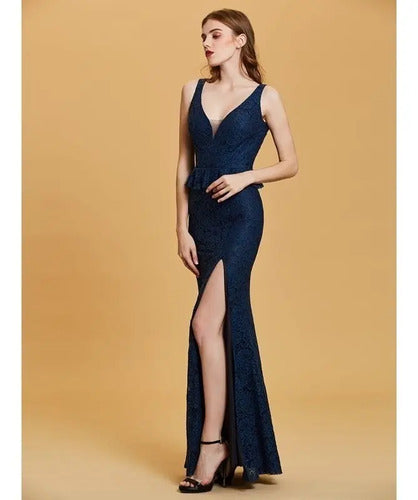 Vestido De Fiesta Largo Peplum Encaje Ep 231