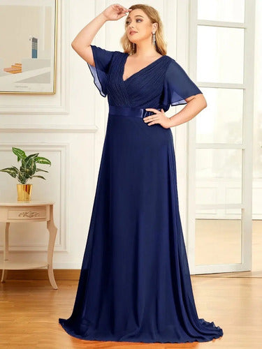 Vestido Fiesta Largo Burdeo Azul Talla Grande 18 20 22 Ep 16