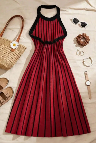 Vestido De Punto Ajustado Jersey Canalé  Vt 14 Burdeo S