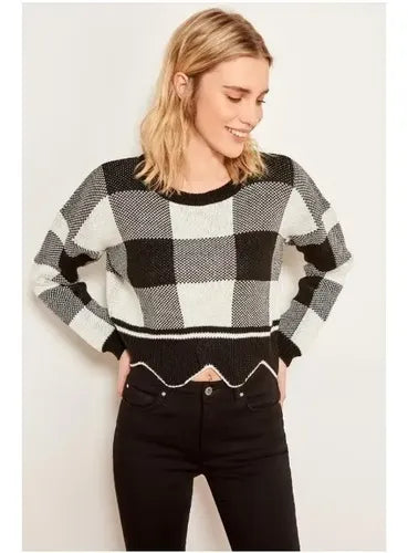 Suéter Corto Mujer Hombros Caídos Blanconegro Sweater Td 36 Blanco L