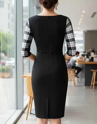 Vestido Formal Negro Ajustado Manga 3/4 Va 152 Negro 2xl
