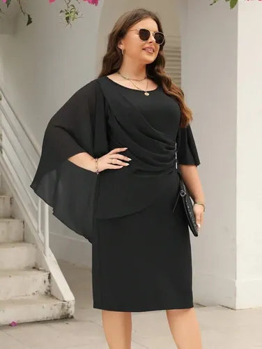 Vestido Talla Grande Fiesta Manga Capa Vg 43