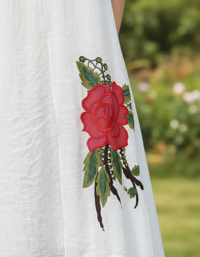 Vestido Blanco Flor Roja  Vd 50 Blanco L