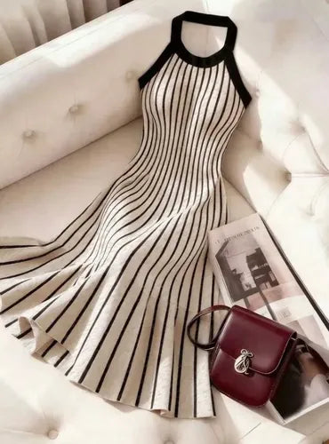 Vestido De Punto Ajustado Jersey Canalé  Vt 14 Beige M
