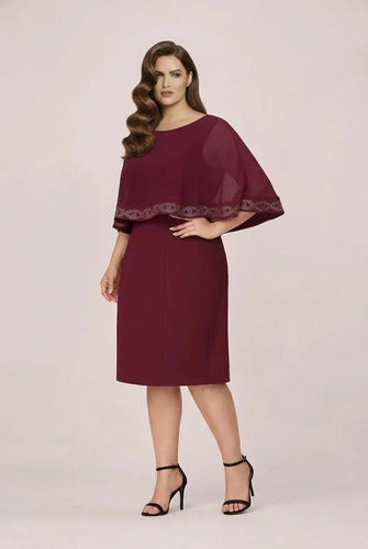 Vestido midi burdeo talla grande corte tubo
