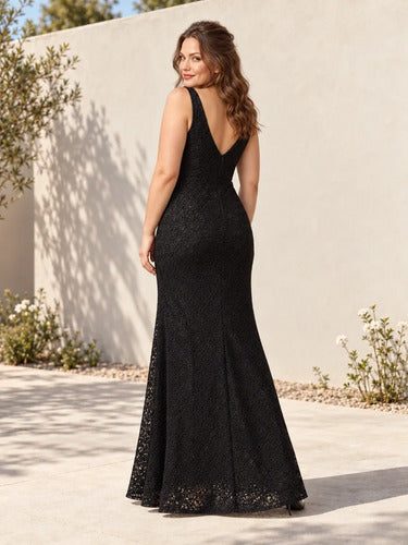 Vestido largo de fiesta negro y rojo de encaje