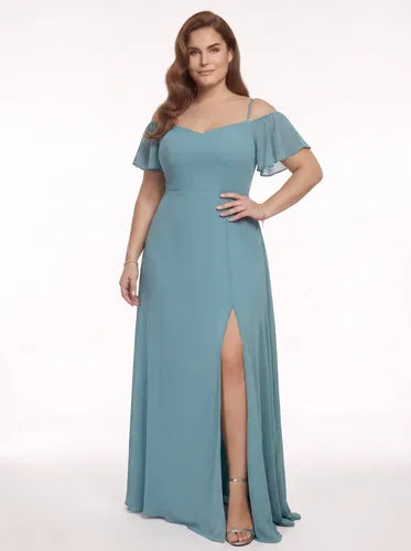Vestido largo de fiesta talla grande hombros descubiertos