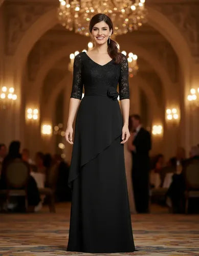 Vestido Fiesta Largo Mangas Ep 232 Negro 10