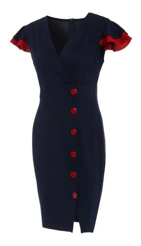 Vestido Formal Azul Marino Oficina Modelo Va 336 Azul L