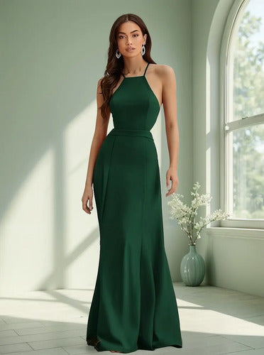Vestido Fiesta Dama De Honor Espalda Abierta Va 566 Verde Xs