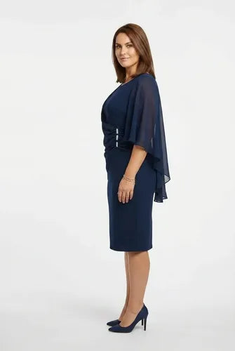 Vestido midi manga capa talla grande