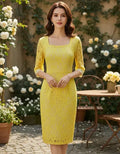 Vestido Encaje Manga 3/4 Amarillo Ve 23
