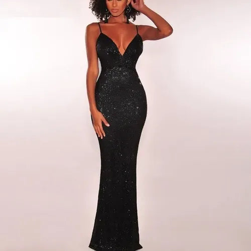 Vestido Fiesta Largo Negro Lentejuelas  Vl 37 Negro S