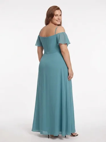 Vestido largo de fiesta talla grande hombros descubiertos