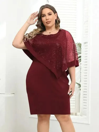 Vestido Fiesta Talla Grande Manga Capa Vg 130