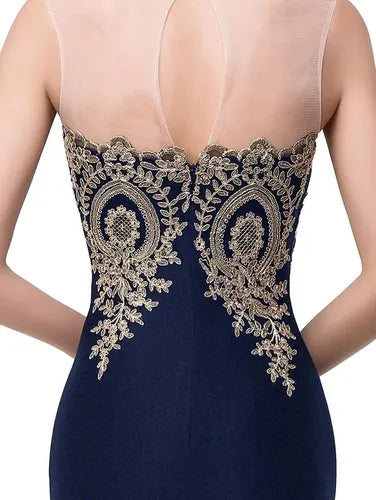 Vestido largo sirena azul escote corazón