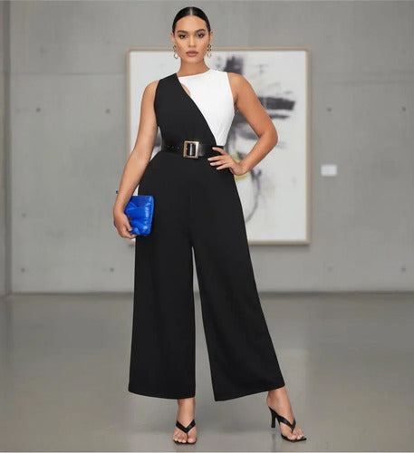 Entero Jumpsuit Mono Negro Talla Grande Sin Cinturón Vg 214