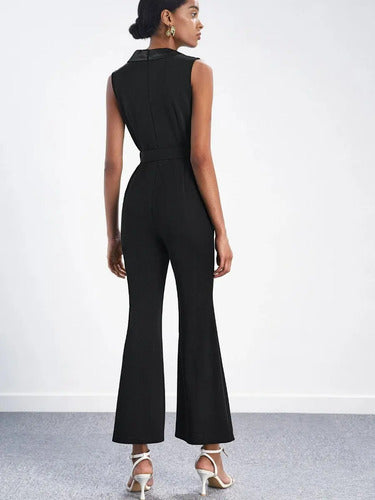 Entero Jumpsuit Mono Negro Fiesta Con Cinturón El 166 Negro L