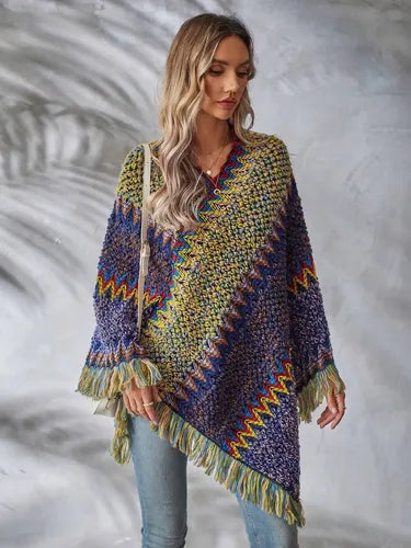Poncho Tejido Chal De Punto Tapado Mujer