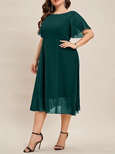 Vestido Fiesta Gasa Talla Grande Manga Corta Vg 101