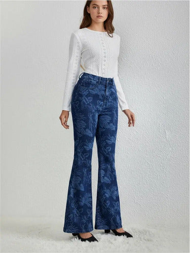Pantalón Jeans Mujer Pierna Ancha Estampado Pt 17 Azul 27