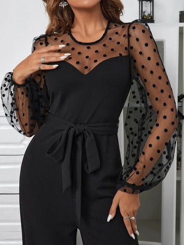 Entero Jumpsuit Mono Fiesta Cinturón Mangas El 155 Negro M