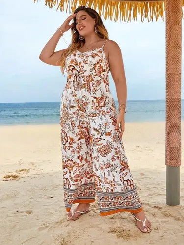 Entero Jumpsuit Mono Estampado Talla Grande Vg 210 Naranja Claro Xl