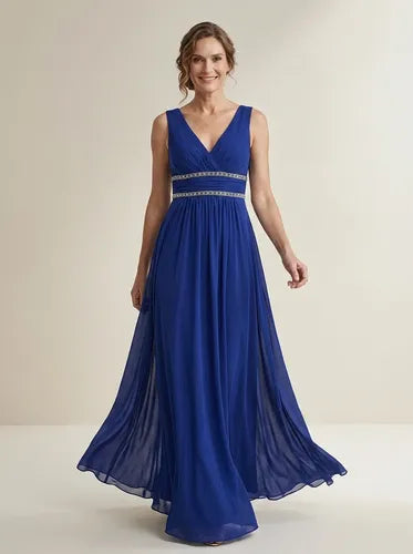 Vestido largo de gala de gasa escote V