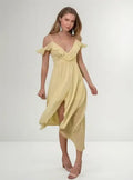 Vestido Amarillo Escotado Maxi Bohemia Asimétrico Gasa Vd 85
