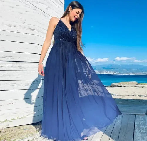 Vestido Fiesta Largo Lentejuelas Ep 130 Azul Oscuro 8