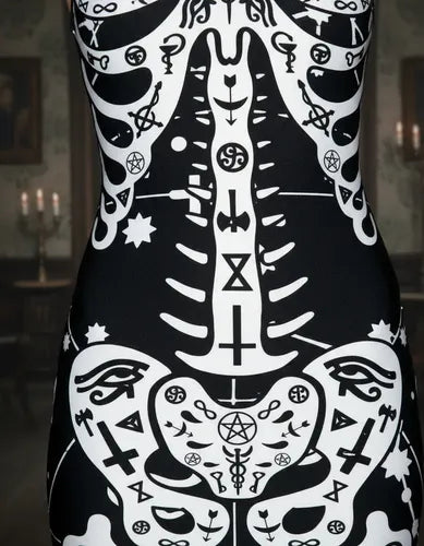 Vestido Negro Print Esqueleto  Vd 35 Negro M