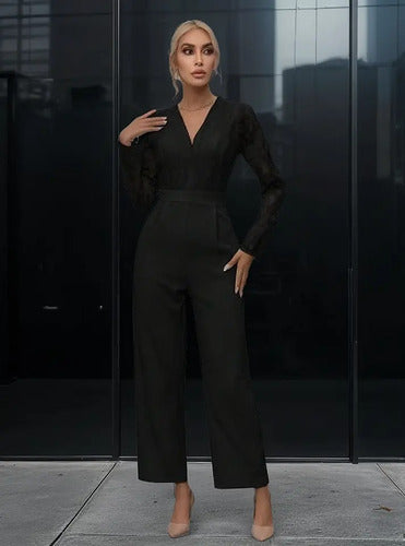 Entero Jumpsuit Mono Negro Fiesta Cadera Ancha El 107 Negro S