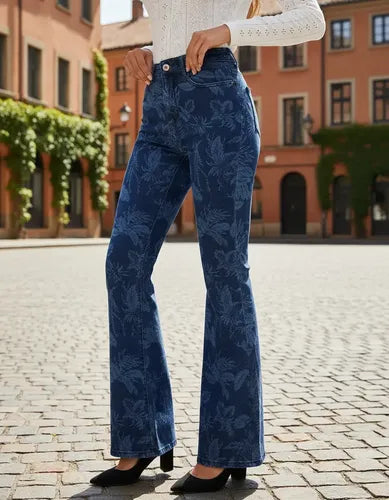 Pantalón Jeans Mujer Pierna Ancha Estampado Pt 17 Azul 27