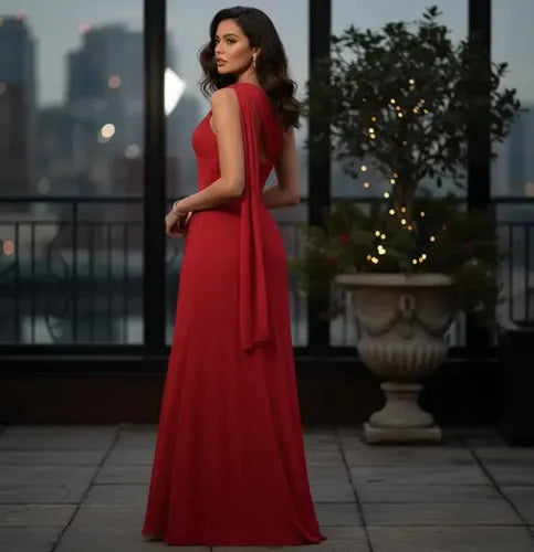Vestido largo rojo mesh asimétrico ajustado M
