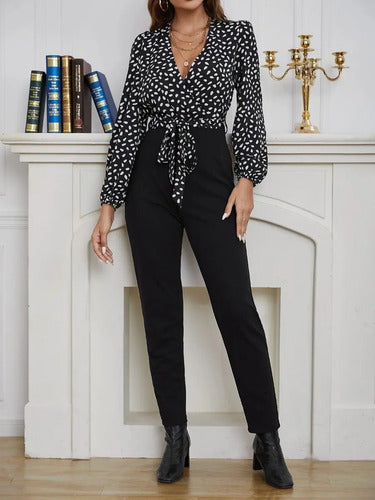 Entero Jumpsuit Mono Negro Fiesta Escote Cruzado  El 110 Negro M