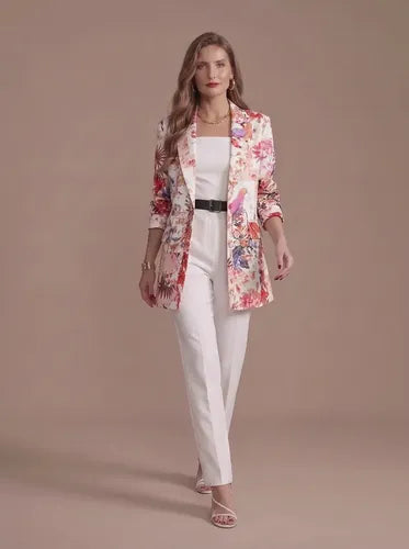 Blazer rosa floral con cuello esmoquin