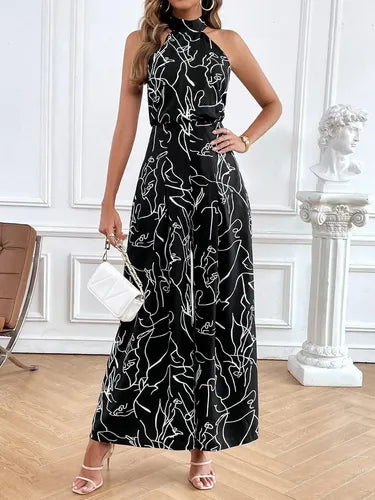 Entero Jumpsuit Mono Estampado Halter Fiesta Bolsillo El 198