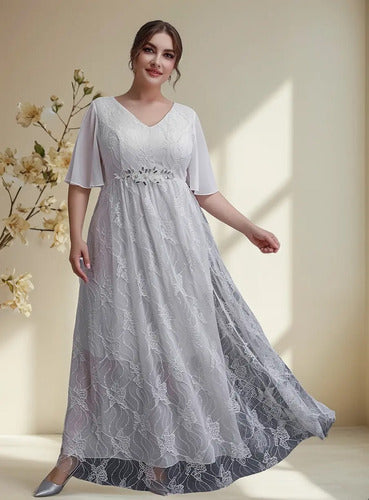 Vestido Novia Largo Manga Encaje Talla Grande Ns 10