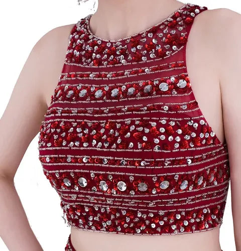 Vestido Graduación Crop Top Falda Azul Burdeo Ep 303