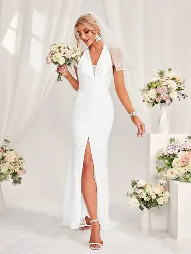 Vestido De Novia Encaje Escote Halter Delpilar Ns 06
