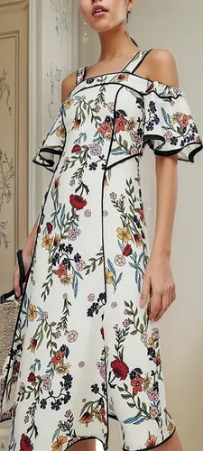 Vestido Floral Boho Hombros  Va 365 Blanco Xs