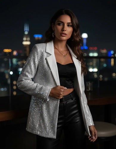 Bolero Blazer Tapado Fiesta Lentejuelas Bb 02 Blanco S